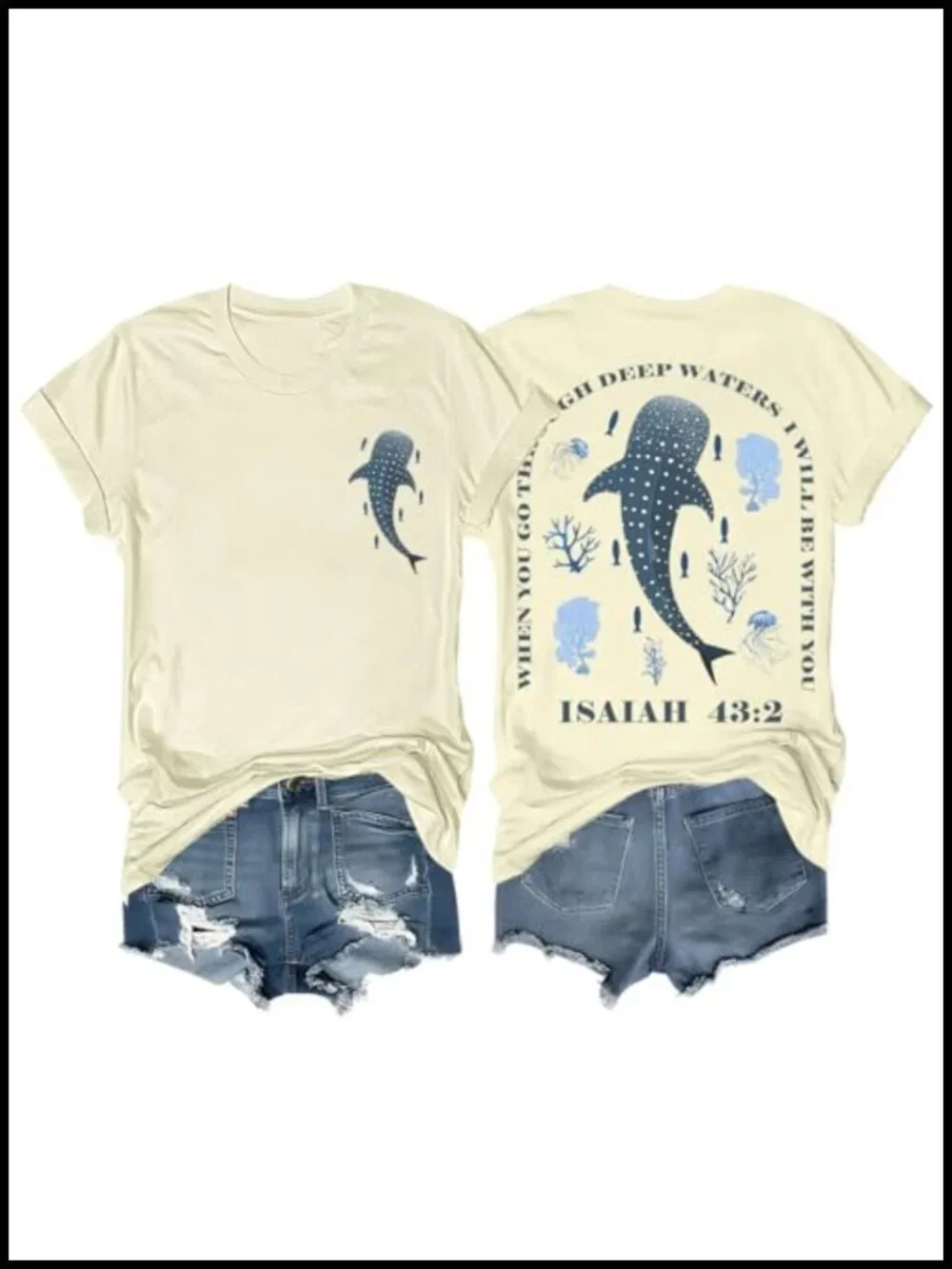 Christian Whale Shark Graphic T-Shirt Crew Neck Short Sleeve Unisex Tee